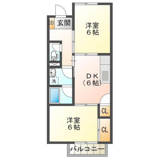 クレール三滝台(2DK/2階)の間取り写真
