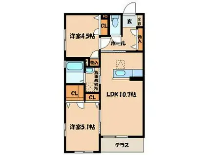 プレミール引野(2LDK/1階)の間取り写真