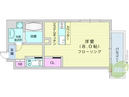 ヴィアーレ広瀬(ワンルーム/4階)の間取り写真