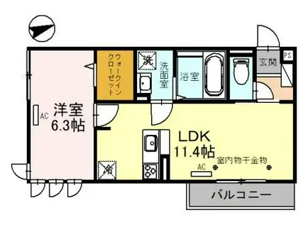 福井鉄道福武線 水落駅 徒歩11分 3階建 築4年(1LDK/2階)の間取り写真