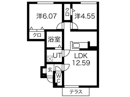 アインスベルク(2LDK/1階)の間取り写真