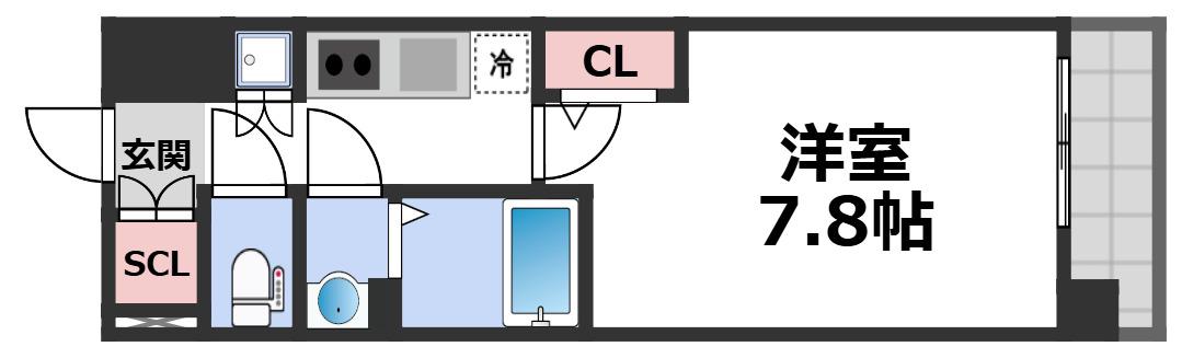 カーサレグラス城東セントラル(1K/8階)の間取り写真