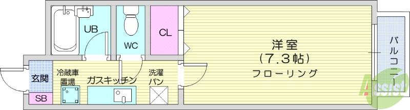 高秀館旭ヶ丘エリア(1K/1階)の間取り写真