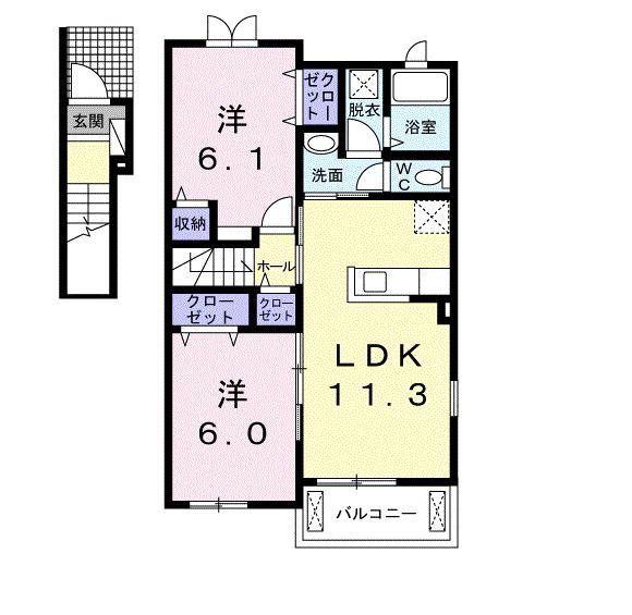 リヴァー サイド ヴィラ A(2LDK/2階)の間取り写真