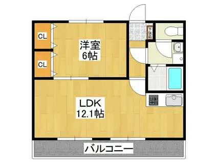 ソルシオン(1LDK/3階)の間取り写真