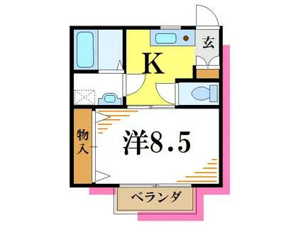 パークサイド2(1K/2階)の間取り写真