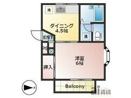 パームツリースクエア(1DK/2階)の間取り写真