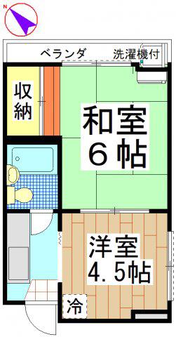 コーポ立花(2K/4階)の間取り写真