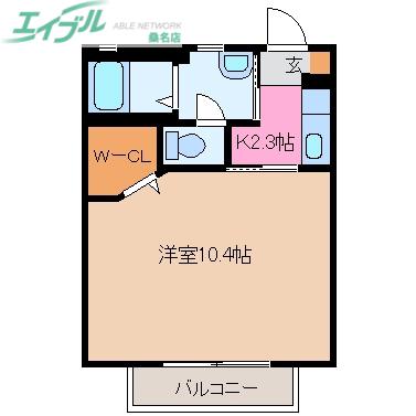 エルフローラB棟(1K/1階)の間取り写真