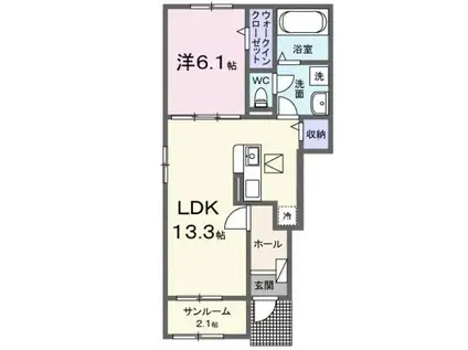 カーサ・ラッフィナートII B(1LDK/1階)の間取り写真