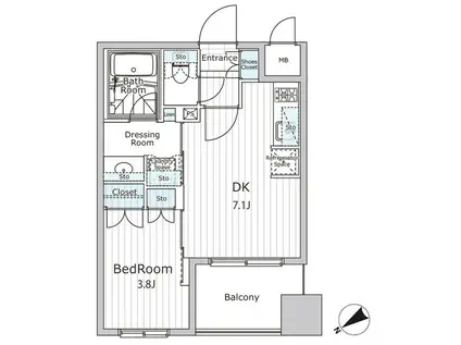ビエラコート日本橋久松町(1DK/9階)の間取り写真