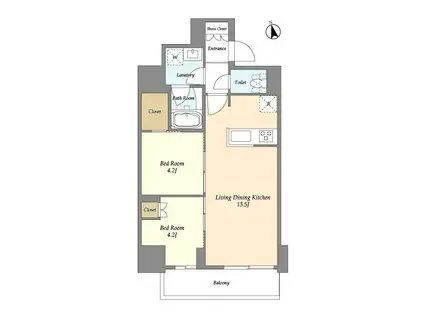 グランカーサ船堀I(2LDK/13階)の間取り写真