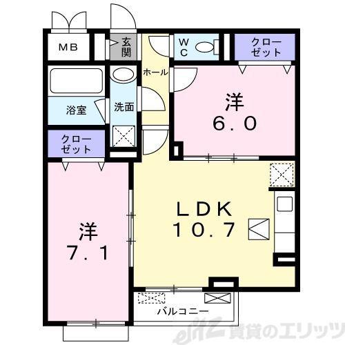 エフ ヒルサイドテラス(2LDK/1階)の間取り写真