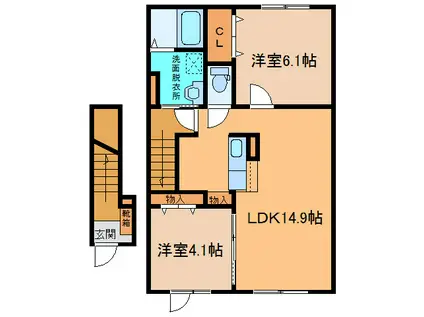 ルピナスIII(2LDK/2階)の間取り写真
