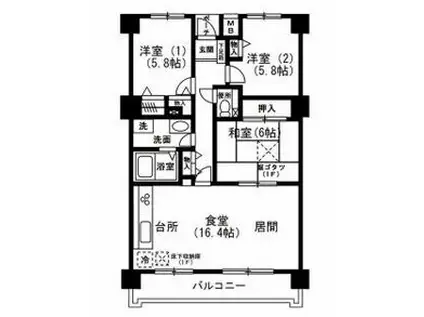 アーバンパーク緑地公園(3LDK/4階)の間取り写真