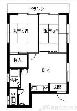 プルシャン城南(2DK/4階)の間取り写真
