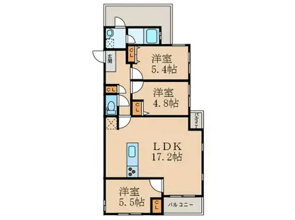 ニューガイアソラーレ葛原(3LDK/3階)の間取り写真