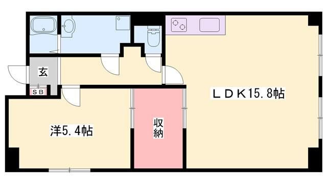 シャトー三木(1LDK/4階)の間取り写真