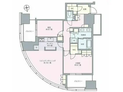 麻布台ヒルズレジデンスB(2LDK/21階)の間取り写真