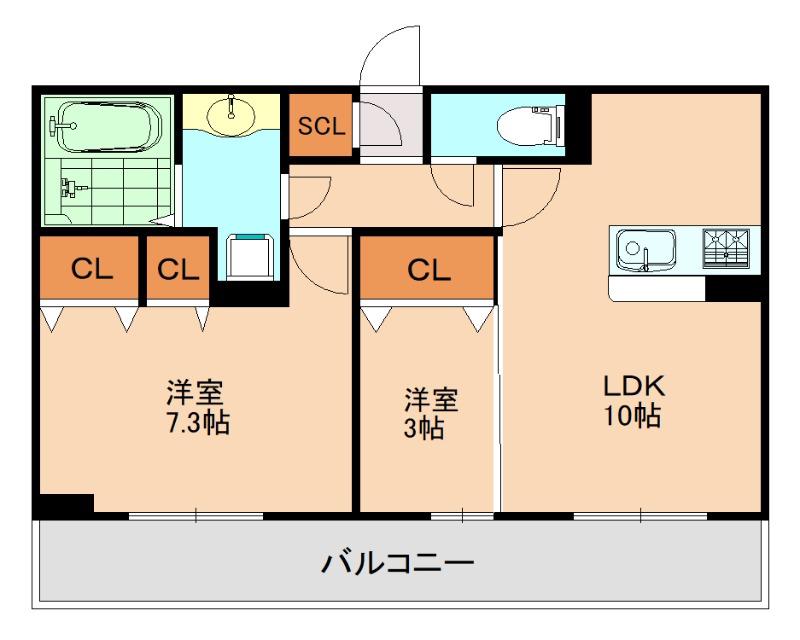 トリシア野多目I(2LDK/3階)の間取り写真