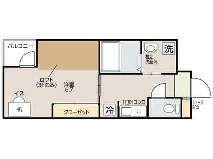 SENDAI STUDENT COURT 上杉3丁目(1K/2階)の間取り写真