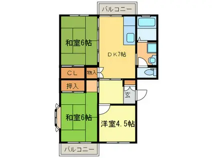 サンモール吉田(3DK/1階)の間取り写真