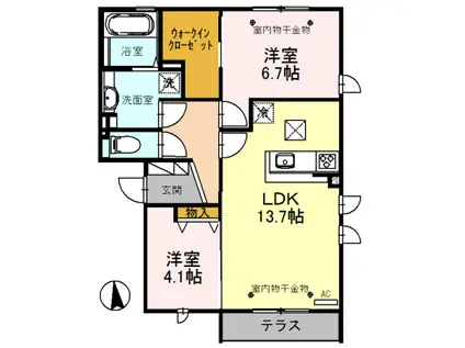 サンク・カルティエ(2LDK/1階)の間取り写真