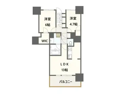 プラウドタワー郡山(2LDK/9階)の間取り写真