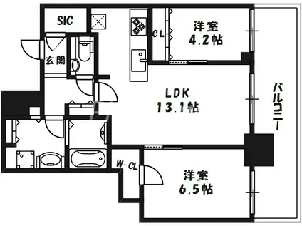 ブランズタワー梅田ノース(2LDK/7階)の間取り写真