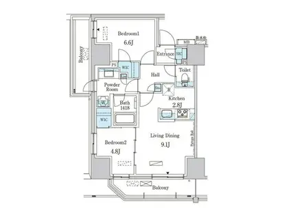 パークアクシス赤羽南(2LDK/12階)の間取り写真