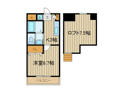 ブランドール冨士スリー(1K/1階)の間取り写真