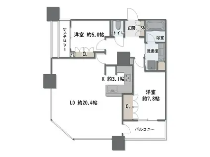 ザキタハマ(2LDK/22階)の間取り写真