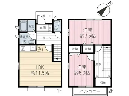 ドッグウッド宮前G棟(2LDK/1階)の間取り写真