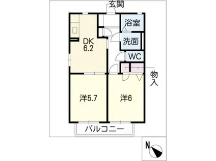 ファミーユスズキ E棟(2DK/2階)の間取り写真