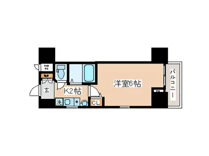 エステムコート神戸ハーバーランド前(1K/2階)の間取り写真