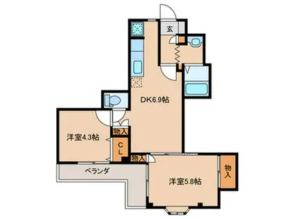 エリーナプラザ藤崎(2DK/2階)の間取り写真