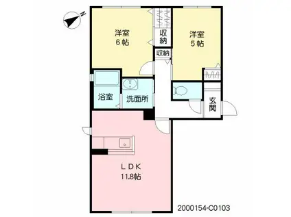 パークサイドヴィラ  C棟(2LDK/1階)の間取り写真