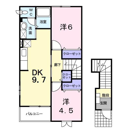 プラティーク(2DK/2階)の間取り写真