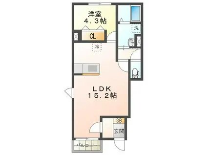 ベレッツァ四日市伊坂台(1LDK/1階)の間取り写真
