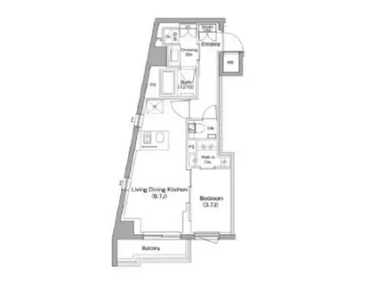 ザ・パークハビオ中野新橋(1LDK/7階)の間取り写真