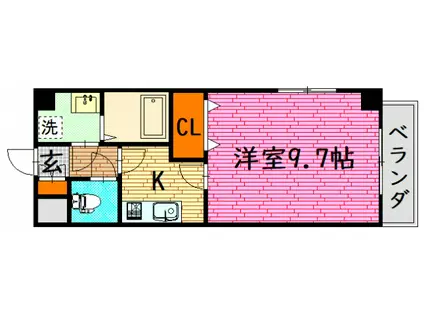 ロサード沖野上(1K/7階)の間取り写真