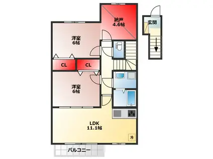 アーバン新家(2LDK/2階)の間取り写真