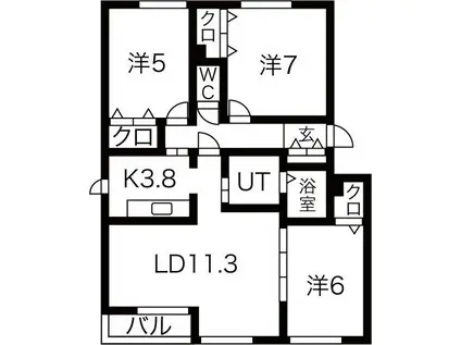 エスポワールI(3LDK/1階)の間取り写真