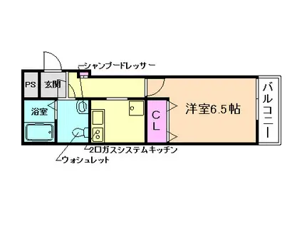 ウインズコート天神(1K/2階)の間取り写真