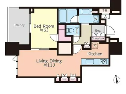 ドゥ・トゥールW棟(1LDK/35階)の間取り写真