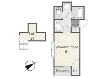 レフレス唐津(1K/2階)の間取り写真