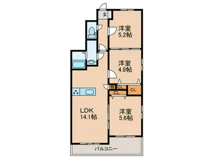 サニーコート本城学研台(3LDK/2階)の間取り写真