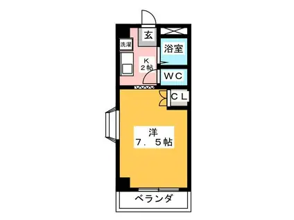 サンハイツ K(1K/4階)の間取り写真