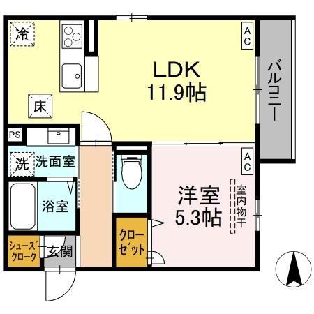 D-ROOM蒲町東(1LDK/1階)の間取り写真