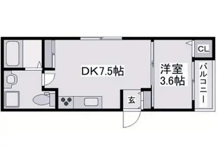 アルクグレイス(1DK/1階)の間取り写真
